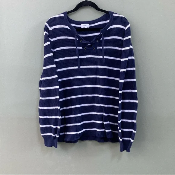 Old Navy Sweaters Large Tall Striped Sweater W Lace Up Front
